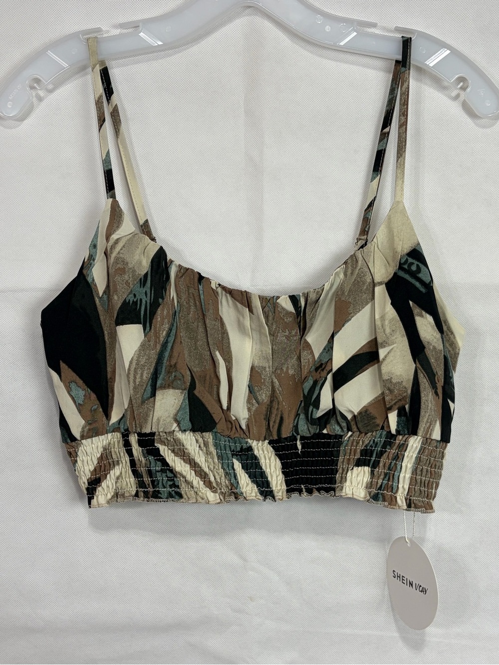 SHEIN Green, Brown & Black Abstract Print Cropped Cami
